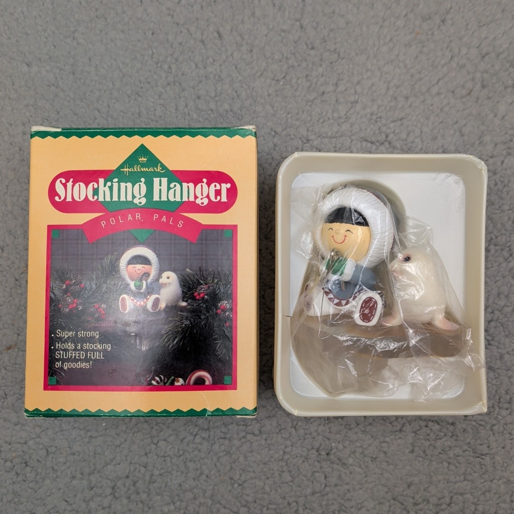Hallmark Stocking Hanger Polar Pals 1985 Vintage Christmas Decor with Box